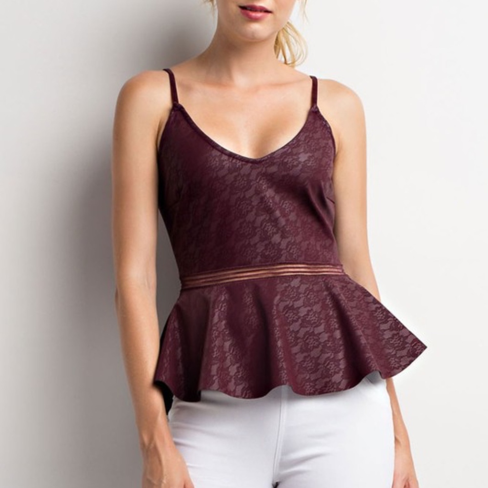 Last 1! NWT Faux Leather Lace Peplum top - Picture 2 of 6